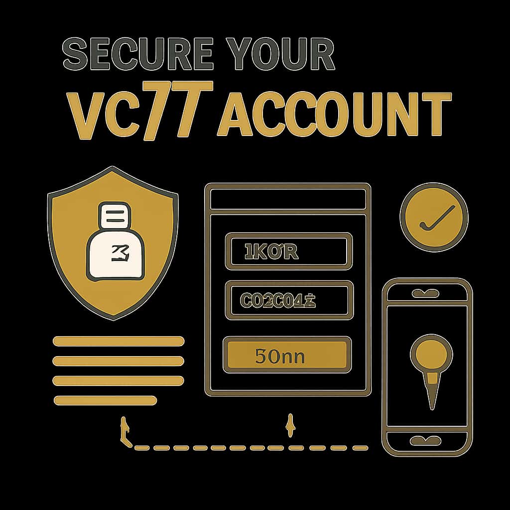 An educational diagram on securing an account for 'vc77'.