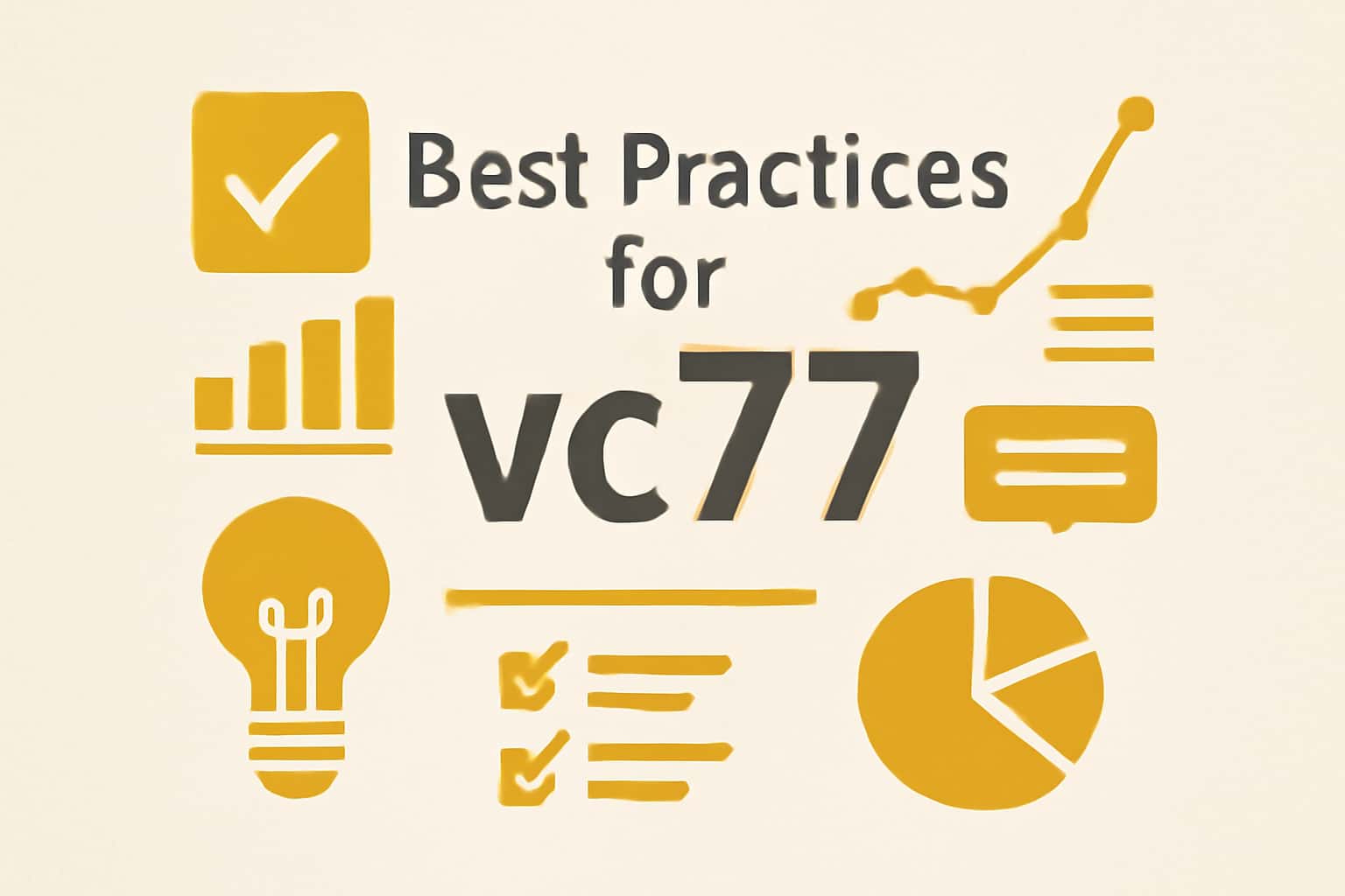 A futuristic 3D rendering displaying the text 'Best Practices for vc77' in a high-tech style.