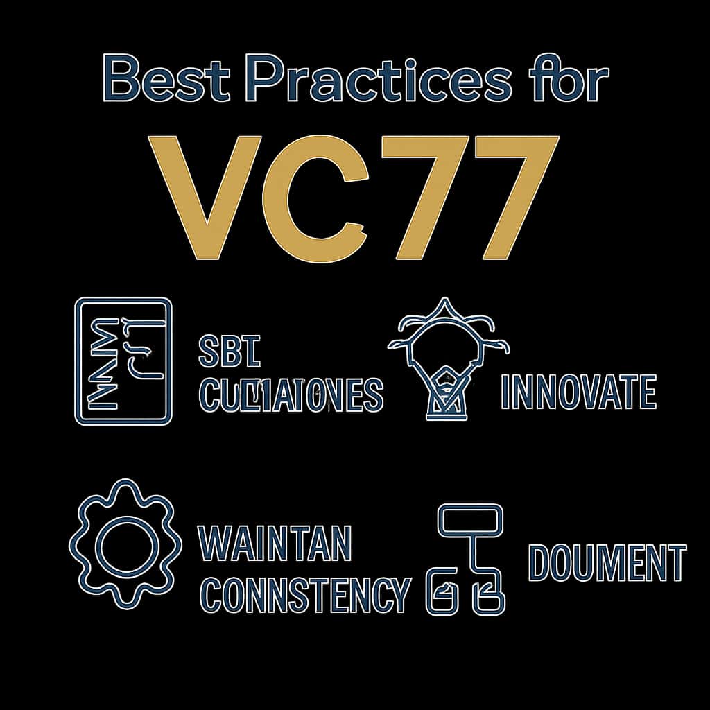 An educational illustration depicting steps related to Best Practices for vc77.