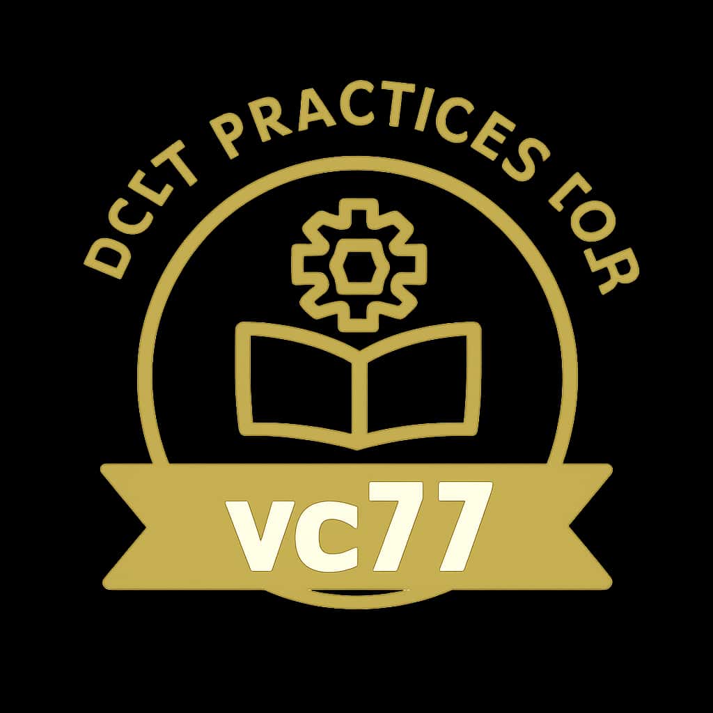 A professional badge showcasing the text 'Best Practices for vc77' in a minimalistic design.