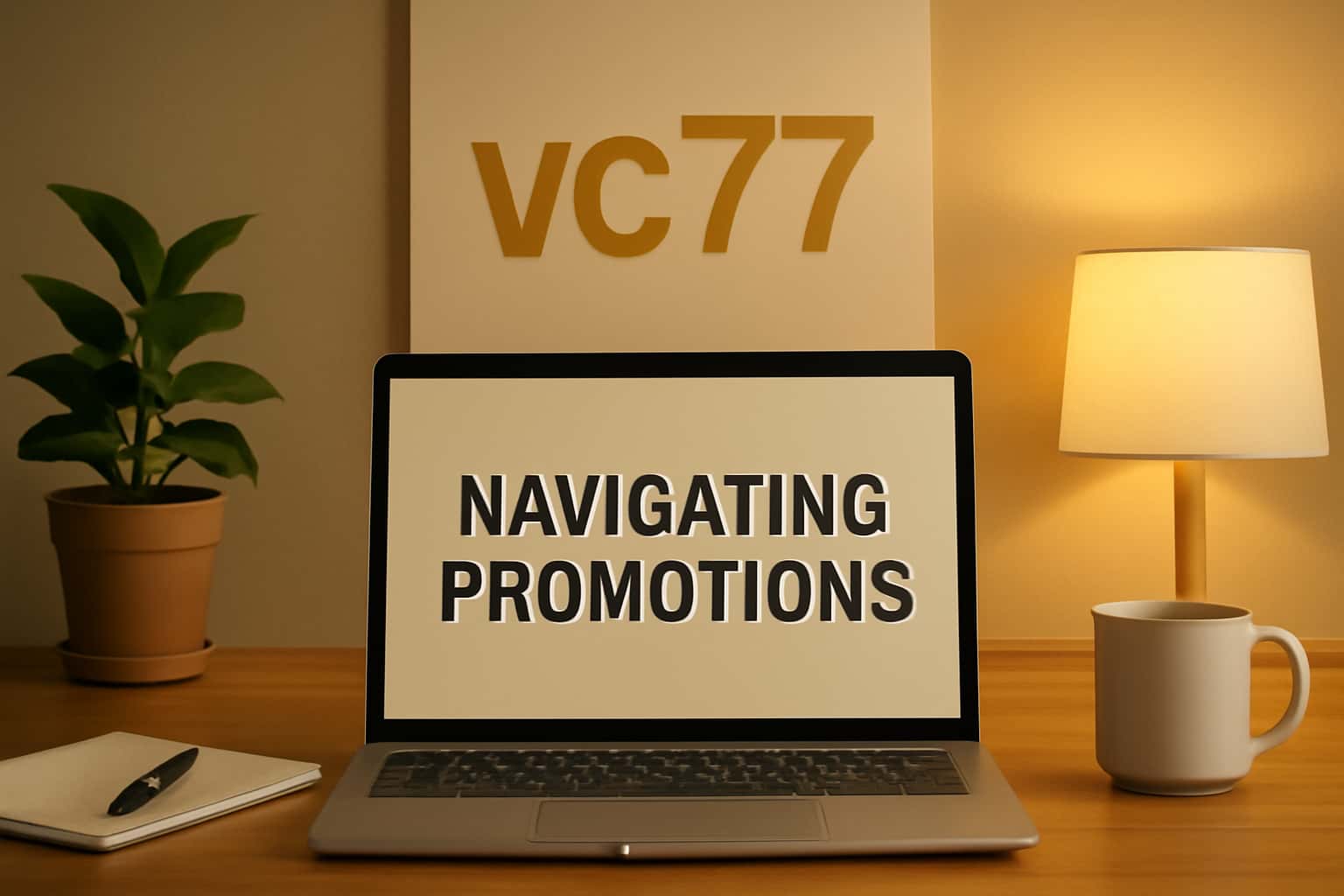 A futuristic informational scene focused on vc77 Promotions, highlighting guidelines.