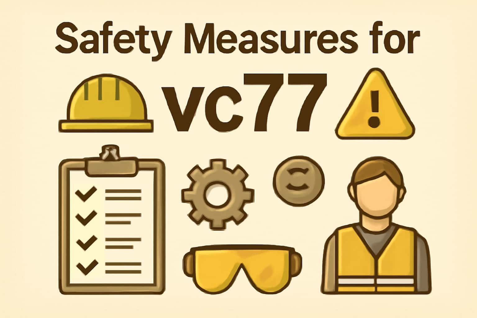 Informational image depicting safety measures for vc77 with a high-tech theme.